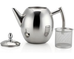 Theepot - Theekan - Theepot met filter - zilver - rvs - 1500mL - koffiepot met filter - Theepotten voor hotels, restaurants en bars - voor losse thee