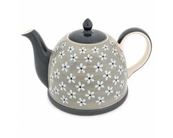Theepot - Theepot grijs bloemen - Handgeschilderd - 1900 ml