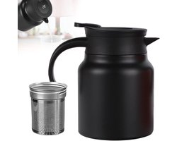 Theepot - Theepot met filter - Dubbele muurvacuüm thermo - Roestvrijstalen theepot - zwart