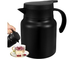 Theepot - Theepot met filter en langdurige warmtebehoudfunctie-theekan met filter-1L - Dubbelwandige roestvrijstalen thermosfles met drukknopdeksel, perfect voor het zetten van koffie en thee - zwart
