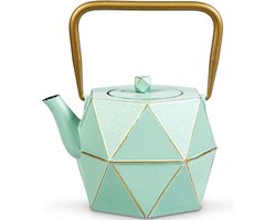 Theepot Toptier theepot Japanse gietijzeren theepot met roestvrijstalen theeei, duurzame gietijzeren ketelkoker veilig, ruitvormig design, cadeau voor thee vrienden (900 ml), lichtgroen