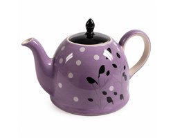 Theepot Viola 1900 ml – handgeschilderde keramieken theepot met paarse kleur en bladmotief