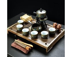 Theeservies Set - Theeblad Tafel - Thee Ceremonie - Geïntegreerde Afwatering - Handgemaakt - Bruin