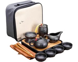Theeset - Kung Fu Set - Draagbaar Genieten - Authentiek Chinees Ontwerp - 10 Delig - Paars