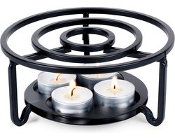 Theewarmer Metaal Zwart - Theepot Warmer - Warmhoudschaal - Theelichthouder - Warmhouder - Thee Warmhoudplaat