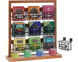 Theezakjesorganizer Theebox - 9 afneembare metalen vakken - verticale en wandmontage - theehouder - suiker koffiecapsule koffie rek
