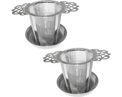 Theezeef - 2 stuks - Hoogwaardig RVS Theefilter - Met Handvat En Druipschaaltje - Thee Filter Voor Verse Thee - Thee Infuser