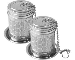Theezeef voor losse thee - 2 stuks - roestvrij staal - thee-infuser met lekbak - geschikt voor de meeste theekopjes en theepotten - vaatwasmachinebestendig - theezakjes en kruideninfusie