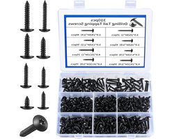 Thelau - 310-Delig Set Zelftappende Plaatschroeven en Boorschroeven Assortiment Kit met Torx Washer - Inclusief Houtschroeven en Carrosserieschroeven voor Bouw- en Meubelprojecten - Schroeven