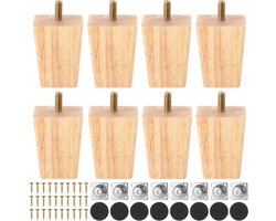 TheLau - 8 stuks houten meubelpoten van 6 cm - Massief hout - Vervangende poten met montageplaten en schroeven - Rubberen pads - Houten tafelpoten voor meubels zoals bank, bed, kast - Set van 8.