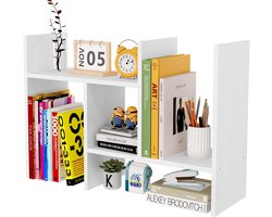 TheLau ® Compact en Verstelbaar Houten Bureau Organizer voor Kantoor en Thuis met Twee Schappen in Wit
