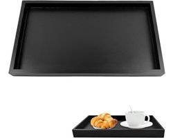 Thelau - Dienblad Zwart Rechthoekig van Natuurlijk Hout - Antislip Voor Thee, Gerechten, Dranken - Ideaal voor Keukengerei, Restaurants en Bars - 30 x 20 x 2 cm