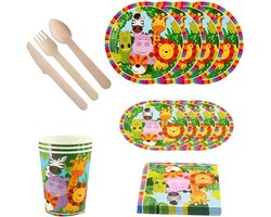 Thelau - Feestelijk Dieren Servies voor 10 Gasten - Papieren Kommen, Borden, Bekers en Bestek
