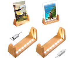 Thelau - Fotolijst met LED-verlichting voor dag- en nacht, houten displayvoetstuk voor foto's (5 inch)