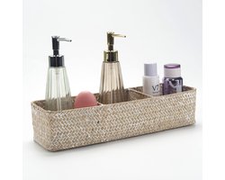 TheLau ® Handgeweven Natuurlijke Zeegras Opbergmand met Drie Vakken voor Organisatie en Decoratie