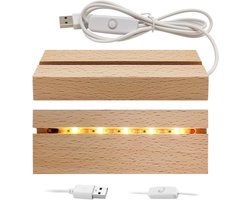 Thelau - LED-verlichting Display Base Set van 2 stuks, Houten Rechthoekig Voetstuk voor kristalglas, harskunst, DIY Decoratie