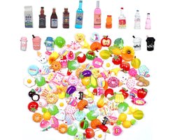 Thelau - Miniatuur Voedsel Decoratie Set120 Stuks Eten en Drank Hars Wijnflessen en Bierflessen - Kleurrijke Sapflessen voor Eetkamer Decoratie