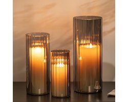 Thelau - Set van 3 grijze zwarte kaarshouders voor pilaar kaarsen - Cilinder kaarshouder vazen voor decoratie - Orkaan kaarshouder - Geschikt voor woonkamer en thuis tafels