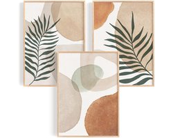 TheLau ® Stijlvolle Set van 3 Abstracte Wanddecoratie Posters voor Woonkamer en Slaapkamer in Boho-Tinten