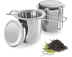 Thelau - Theezeef voor losse thee - Set van 2 stuks - RVS filters met opvouwbare handgrepen - Theepot accessoire - Herbruikbare theezak - Theezeefbeker - Thee accessoires