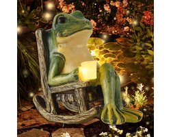 Thelau - Tuindecoratie op zonne-energie, leuke kikker met licht, decoratieve kikker voor tuin, terras en gazon