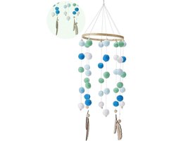 Thelau - Viltballen en veerdecoraties voor kerststal, bontballen en veren, houtspanen - decoratief design met windspellen, bedklokken voor kinderkamer, bednetten en fotosteunen.