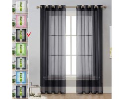 Thermische Gordijn met Plooiband 270 x 245 cm met Ringen, Half-Transparant, Vele Kleuren en Maten Gordijnen Verduisterend, Kant en Klaar Gordijn Voor Voile Bruiloftsfeesten, Zwart