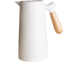 Thermische Koffiekan 1L met Dubbele Wand en Glazen Binnenkant, Isolerende Koffiethermos met Houten Handvat, Voor Warm en Koud Koffie Genieten