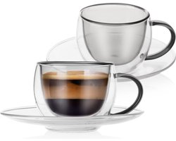 Thermische Kopjes met Schotel met Dubbele Wand voor Espresso Koffie DOUBLE 90 ml 2 stuks - Koffiekopjes - Theekopje - Theemokken - Mokken - Glazen - Dubbelwandig