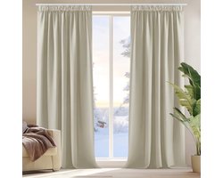 Thermische Verduisterende Gordijnen Kant-en-klaar met Plooiband - 2 Panelen 132x214 cm (BxH) - Crème - Warmtewerend, Geluidsreducerend - Voor Woonkamer en Slaapkamer
