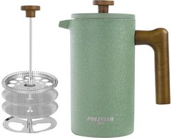 Thermo French Press - Dubbelwandige RVS Koffiemaker 1 Liter - Handfilter en Houten Handvat