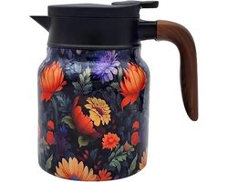 Thermo-theepot met vintage bloemenpatroon – RVS thermoskan met deksel en ingebouwde theefilter – voor warme dranken in de keuken