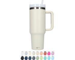 Thermos drinkbeker tumbler 1.2L met handvat en rietje - Vacuüm geïsoleerde drinkfles - Dubbelwandige waterfles - Koffiebeker - Travel mug - Thermosbeker to go - Thermoskan ideaal voor warm en koud weer - 1200 ML - Crème
