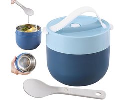 Thermos Lunchbox - 600ml - RVS Thermos Lunchbox - Thermosbeker - Voedselcontainer met lepel - Travel Mug - voor warm voedsel, lekvrije roestvrijstalen doos - voor buiten, kantoor, school, picknick, reizen, kamperen - blauw
