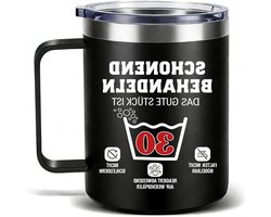 Thermos mok - Verjaardagscadeau mok - Dranken warm houden - Grappig opschrift - 350 ml - Zwart
