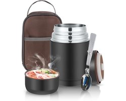 Thermos Voedselcontainer 800ml RVS – Lunch Thermos voor Warm & Koud Eten tot 12u – Lekvrij Soepbeker – Inclusief Lepel & Draagtas – Thermos Lunchbox voor Werk School Reizen