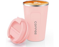 Thermosbeker voor in de auto - Thermosbeker koffie - Thermosbeker - Beker - Thermosbeker travel mug - Roze - 380 ml