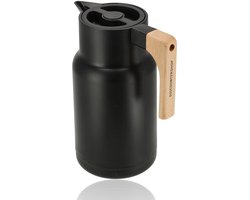 Thermoskan 1 Liter met Houten Handvat – Dubbelwandige Isoleerkan voor Koffie, Thee, Soep en Warm Water – Koffiekan / Thermosfles voor Keukenaccessoires en Horeca
