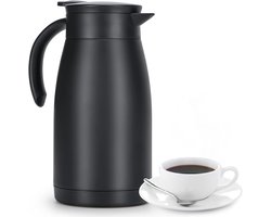 Thermoskan - 1000 ml - 304 Roestvrij Staal - Dubbelwandig Vacuüm - Met Handgreep & Eenhandige Bediening - Voor Koffie, Thee & Warme Dranken - Zwart/Grijs