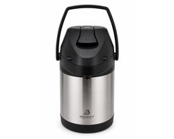 Thermoskan 2.5 Liter RVS met Pomp en Draaibare Basis – Airpot Koffiekan – Warmhoudkan – Isolatiekan – Dubbelwandig – Horeca Dispenser – Koffie en Thee – 360° Draaibaar – Lekvrij – Grote Inhoud – Voor Thuis en Kantoor – Zilver Zwart Design
