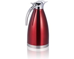 Thermoskan RVS - Koffie Theepot - Drank Warm Houden - Dubbelwandig Vacuüm - 2 Liter - Rood
