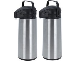 Thermoskan/isoleerkan - 2x - met pomp - RVS - 1,8 liter - Koffiekannen/theekannen