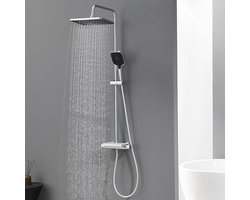 Thermostaat doucheset met glazen plank en verstelbare douchestang - Complete set met regendouche en handdouche