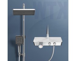 Thermostaat doucheset - regendouche met handdouche - 3 straalsterktes - glazen plank - KTW-certificering - chroom regendouche zonder kraan