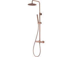 Thermostatische Regendoucheset - Lonis Rimbo - 20cm - Ronde Hoofddouche - Staafhanddouche - RVS - PVD - Geborsteld Koper