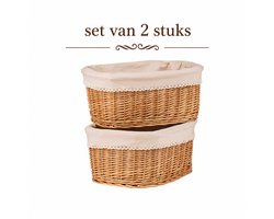 TheWickerStories Home - Wicker Opbergmanden Set van 2 - Kastmand voor Plank - Met Stoffen Voering - Handgemaakt van Natuurlijk Wilgenteen
