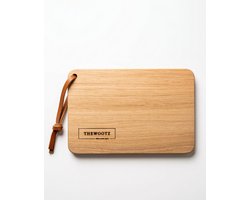 TheWootz Borrelplank Eikenhout – Handgemaakt in Nederland – 30×20 cm – Massief Eiken met Leren Ophanglus – Tapasplank, Kaasplank & Serveerplank