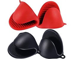 Thijox - 2 paar hittebestendige ovenwanten van siliconen, anti-slip bakhandschoenen, ovenhandschoenen voor koken, grillen en bakken in zwart en rood