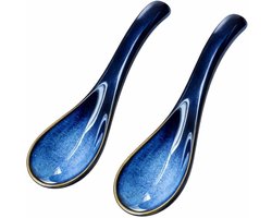 Thijox - 2 Stuks Aziatische Soeplepels, Japanse Soeplepels van Porselein, Keramische Hittebestendige Lepels voor Ramen, Fo, Udon en Soep - Ideaal voor