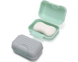 Thijox - 2 Stuks Draagbare Reiszeepdoos met Deksel, Waterdichte en Lekvrije Zeepcontainer voor Douche, Reizen en Buiten, Groene en Grijze Zeepbakjes m